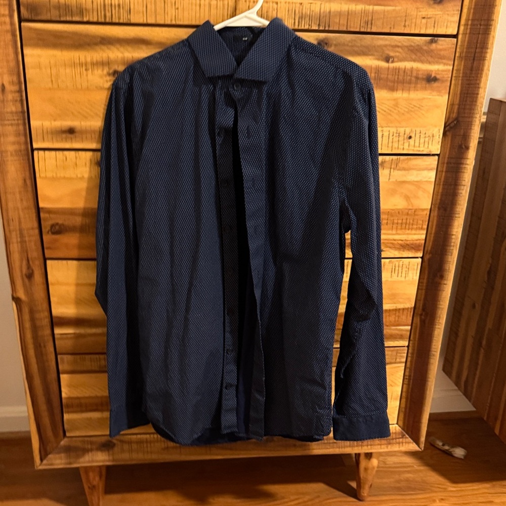 Express Dark Blue Casual Button Down Shirt